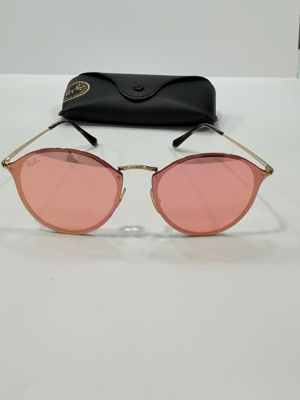Women Ray-Ban Women's Pink Lens Gold Metal Frame Sunglasses